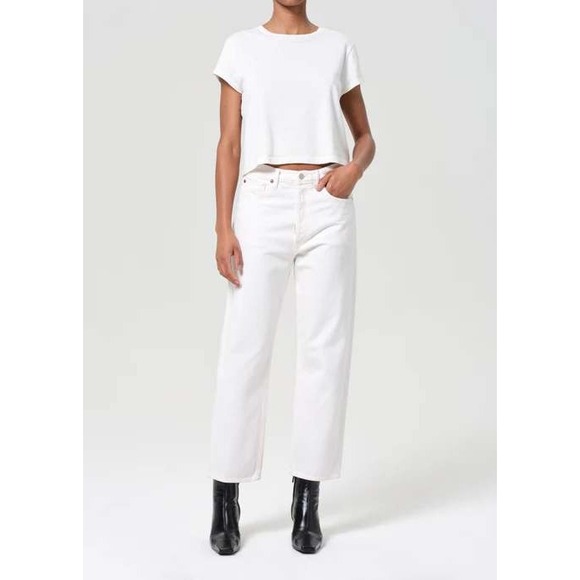 Agolde Denim - Agolde 90's Crop Mid Rise Straight Jeans Fortune Cookie White A173C-1183